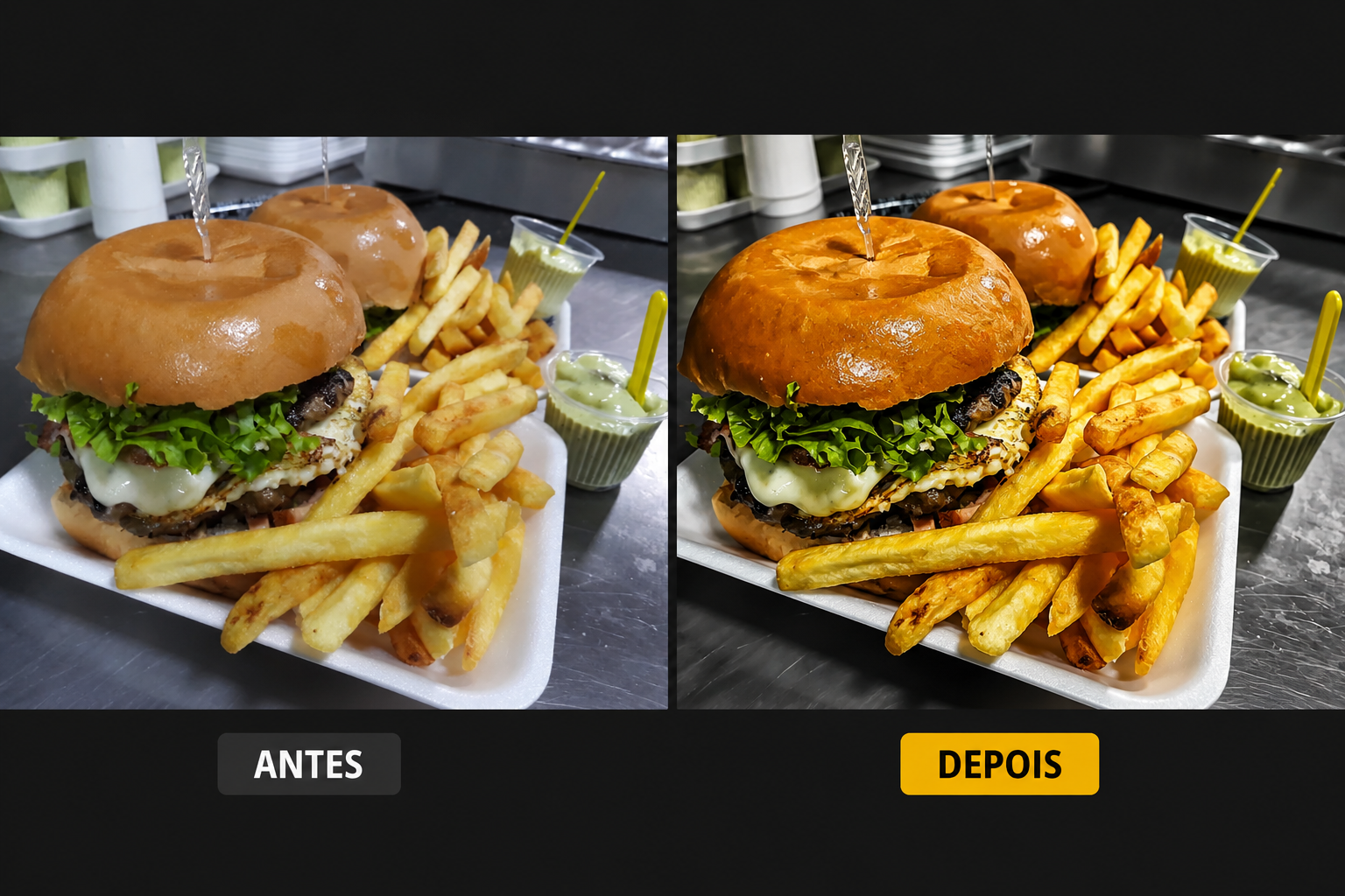 Hambúrguer antes e depois